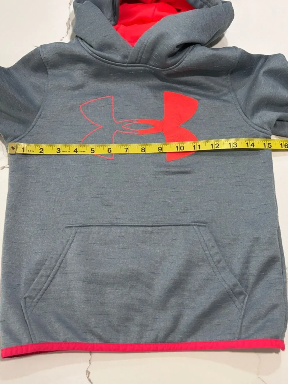 Under Armour Kids Heather Gray Hoodie with Bright Red-Orange Logo Boys Small